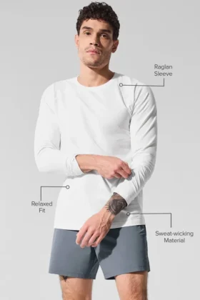 Alo Vapor T-shirt met ronde hals en lange mouwen – Wit