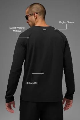 Alo Vapor T-shirt met ronde hals en lange mouwen – Zwart