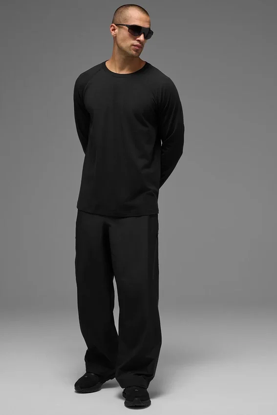 Alo Vapor T-shirt met ronde hals en lange mouwen - Zwart