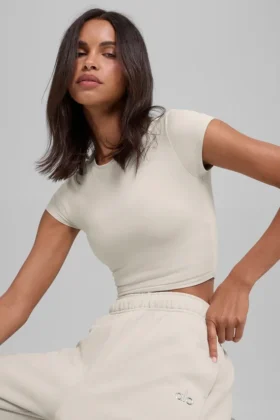 Alosoft Crop Finesse met korte mouwen - Bone