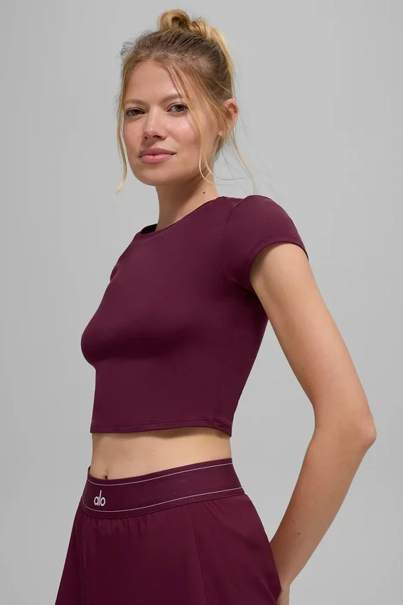 Alosoft Crop Finesse met korte mouwen - Bordeauxrood