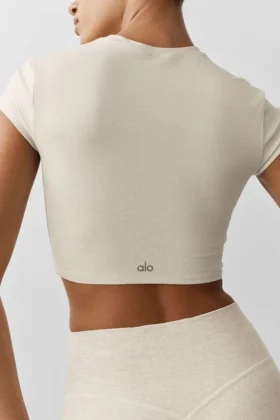 Alosoft Crop Finesse met korte mouwen – Oatmeal Heather