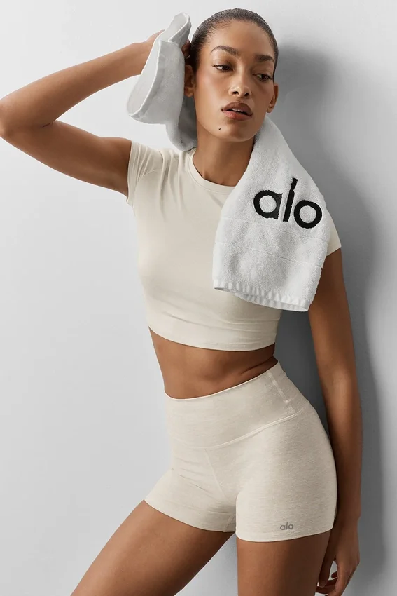 Alosoft Crop Finesse met korte mouwen - Oatmeal Heather
