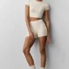 Alosoft Crop Finesse met korte mouwen - Oatmeal Heather
