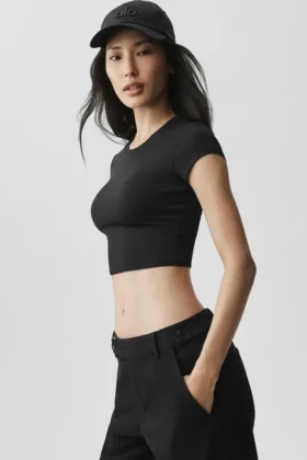 Alosoft Crop Finesse met korte mouwen - Zwart
