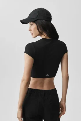 Alosoft Crop Finesse met korte mouwen – Zwart