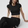 Alosoft Crop Finesse met korte mouwen - Zwart