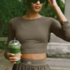 Alosoft Crop Finesse met lange mouwen - Olive Tree