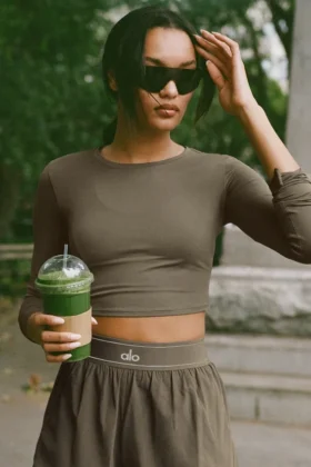 Alosoft Crop Finesse met lange mouwen - Olive Tree