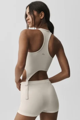 Alosoft geribbelde Revelation-tanktop – Oat Milk