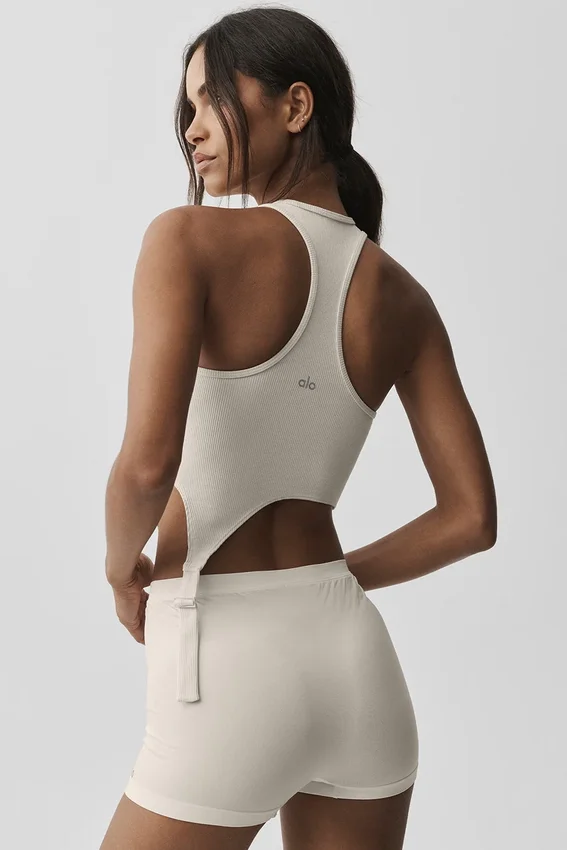 Alosoft geribbelde Revelation-tanktop – Oat Milk