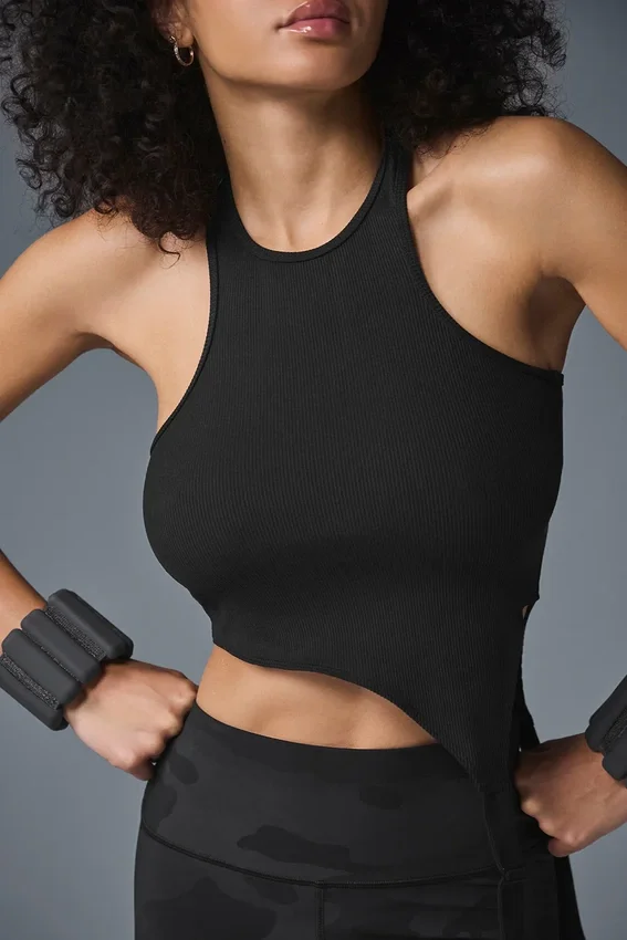 Alosoft geribbelde Revelation-tanktop – Zwart