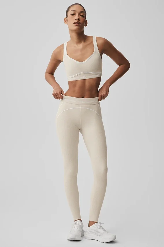 Alosoft High-Waist Heart Throb Legging - Oatmeal Heather/White
