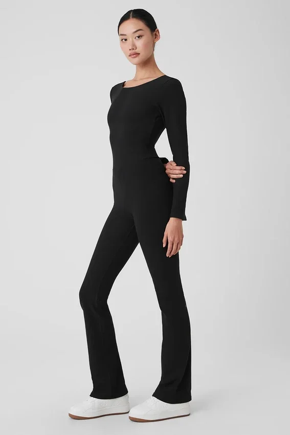 Alosoft Melody lange bootcut-Onesie – zwart