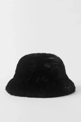 Buckethoed met imitatiebont ‘Starstruck’ – Zwart