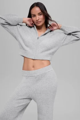 Cashmere Plush Waffle-hoodie met volledige ritssluiting - Athletic Heather Grey