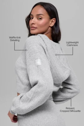 Cashmere Plush Waffle-hoodie met volledige ritssluiting – Athletic Heather Grey