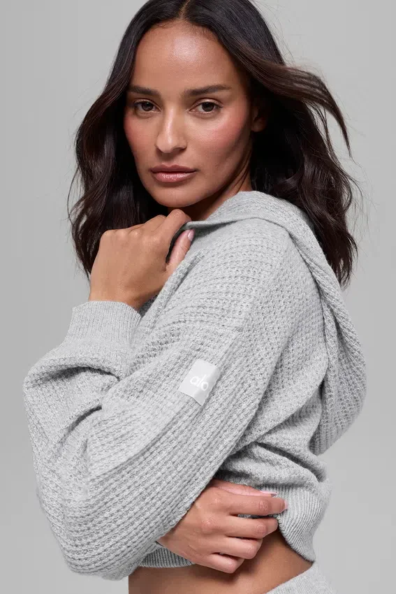 Cashmere Plush Waffle-hoodie met volledige ritssluiting - Athletic Heather Grey
