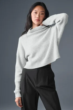 Cashmere Plush Waffle-trui met col - Athletic Heather Grey