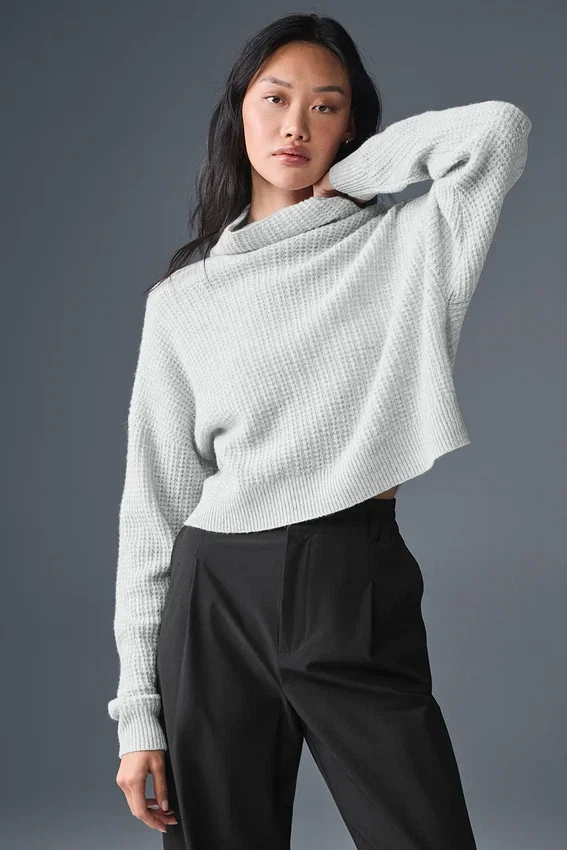 Cashmere Plush Waffle-trui met col - Athletic Heather Grey