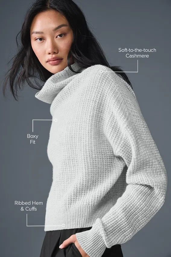 Cashmere Plush Waffle-trui met col - Athletic Heather Grey