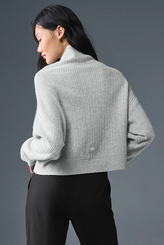 Cashmere Plush Waffle-trui met col - Athletic Heather Grey