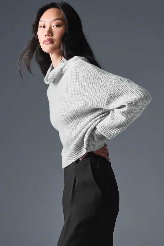 Cashmere Plush Waffle-trui met col - Athletic Heather Grey