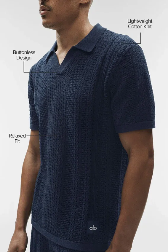 Coastline gebreide polo met korte mouwen - marineblauw