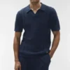 Coastline gebreide polo met korte mouwen - marineblauw
