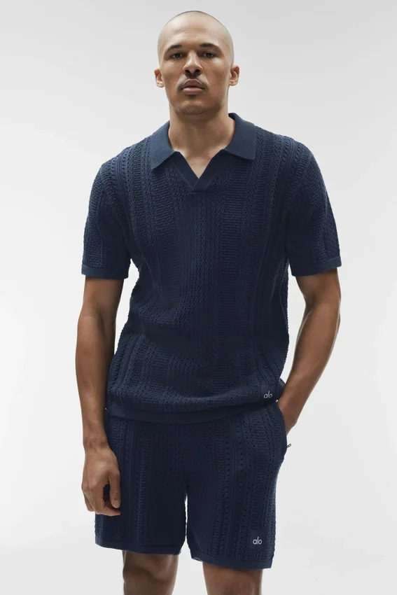 Coastline gebreide polo met korte mouwen - marineblauw