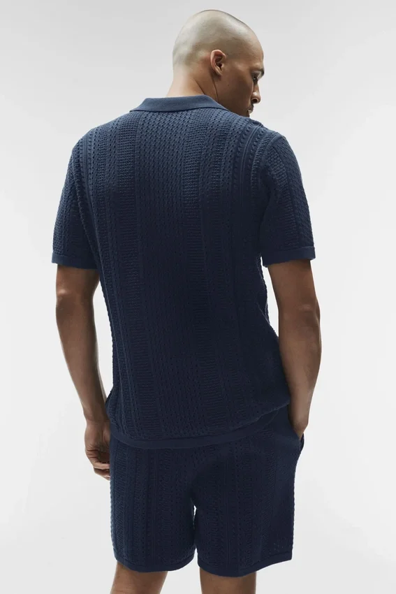 Coastline gebreide polo met korte mouwen - marineblauw