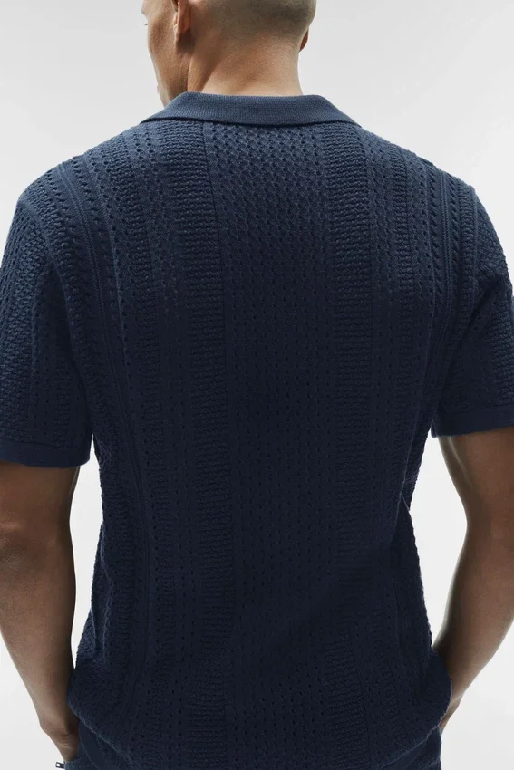 Coastline gebreide polo met korte mouwen - marineblauw