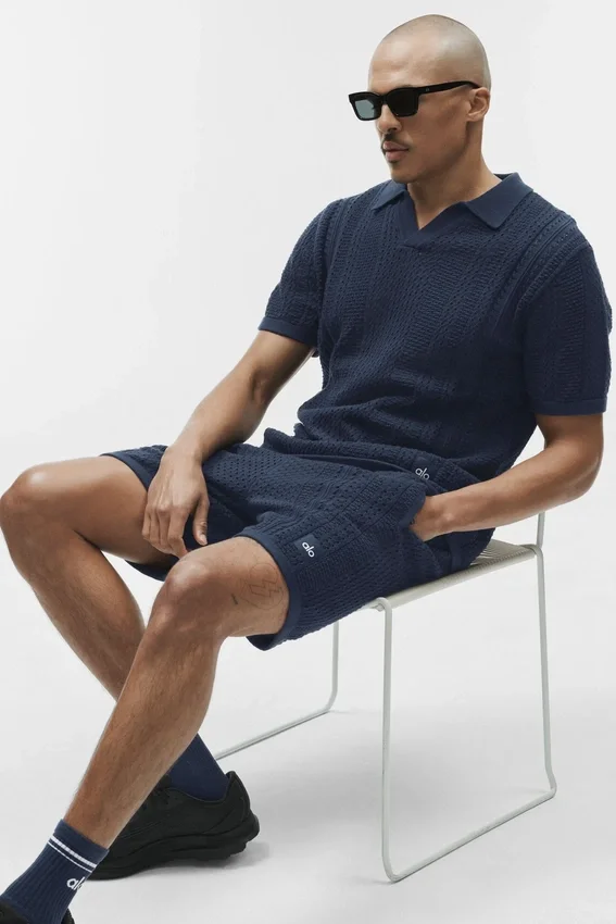 Coastline gebreide polo met korte mouwen - marineblauw