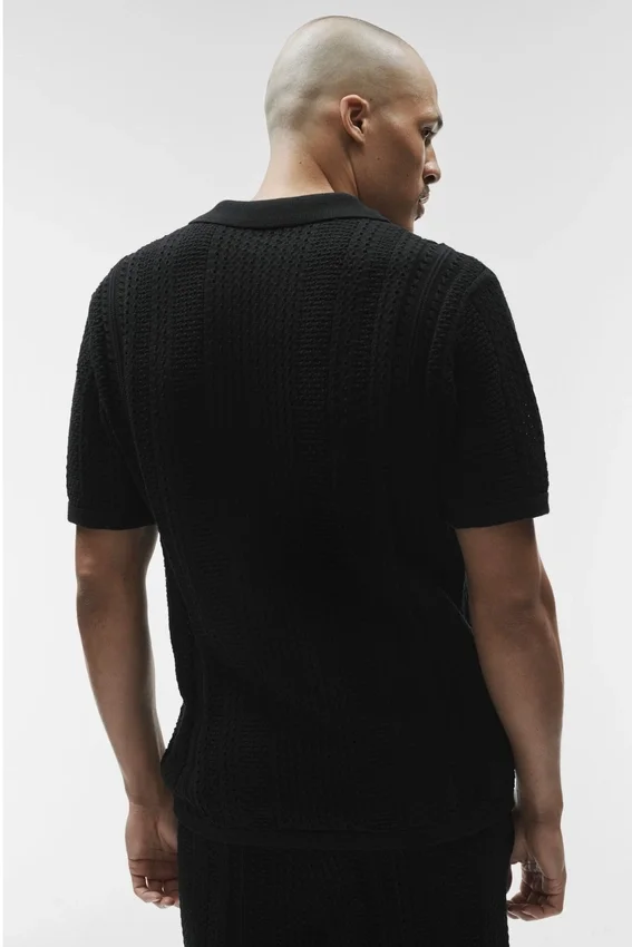 Coastline gebreide polo met korte mouwen - Zwart