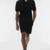 Coastline gebreide polo met korte mouwen - Zwart