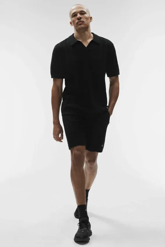 Coastline gebreide polo met korte mouwen - Zwart