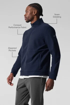Conquer Max met opstaande kraag en doorlopende rits – Navy
