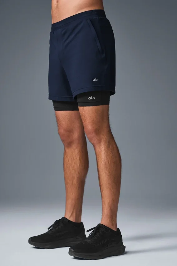 Conquer React 2-in-1 Performance-korte broek - Marineblauw/Zwart