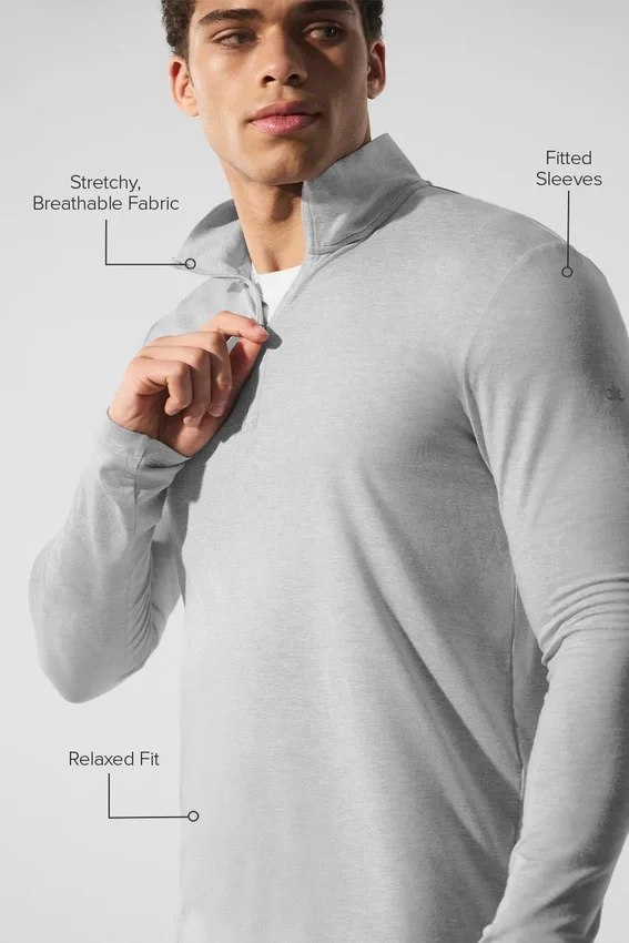 Conquer Reform met 1/4 rits en lange mouwen - Athletic Heather Grey