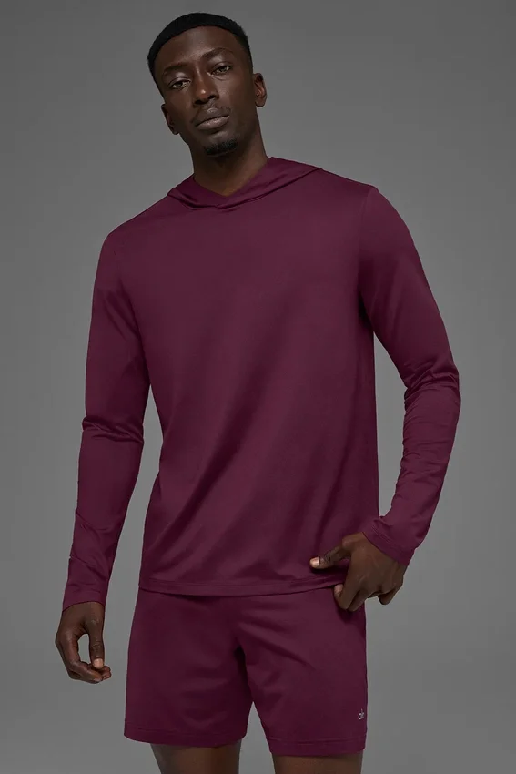 Conquer Reform T-shirt met lange mouwen en capuchon - Burgundy
