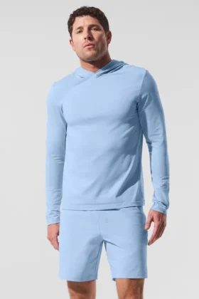 Conquer Reform T-shirt met lange mouwen en capuchon - Seashell Blue