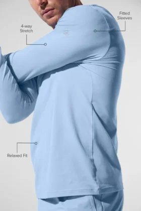 Conquer Reform T-shirt met lange mouwen en capuchon – Seashell Blue