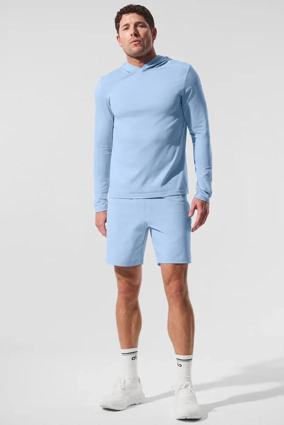Conquer Reform T-shirt met lange mouwen en capuchon - Seashell Blue
