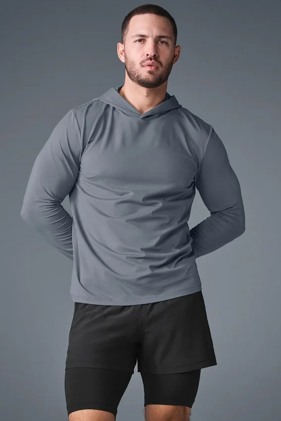 Conquer Reform T-shirt met lange mouwen en capuchon - Steel Grey