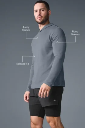 Conquer Reform T-shirt met lange mouwen en capuchon – Steel Grey