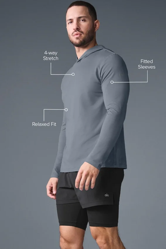 Conquer Reform T-shirt met lange mouwen en capuchon - Steel Grey