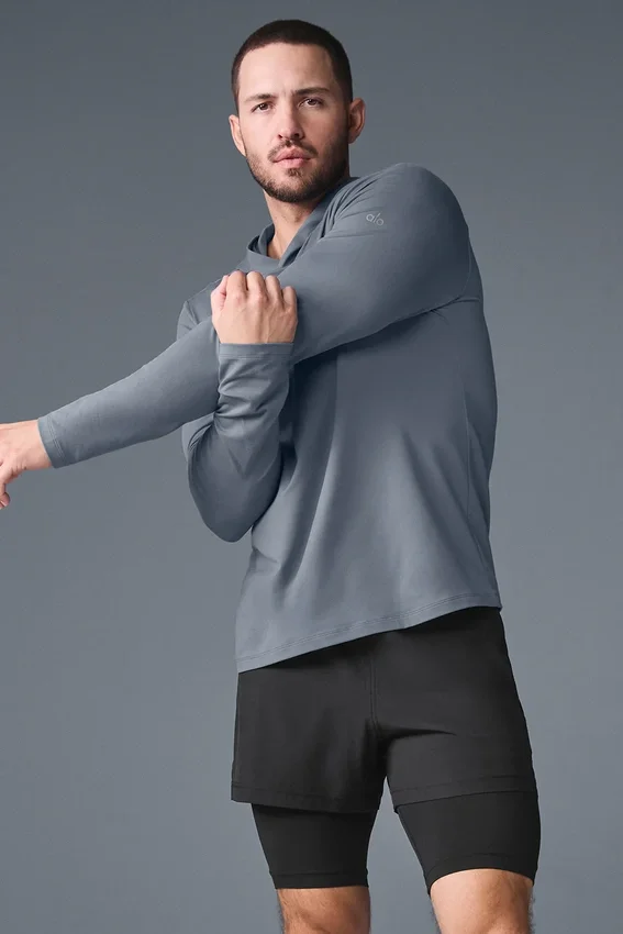 Conquer Reform T-shirt met lange mouwen en capuchon - Steel Grey