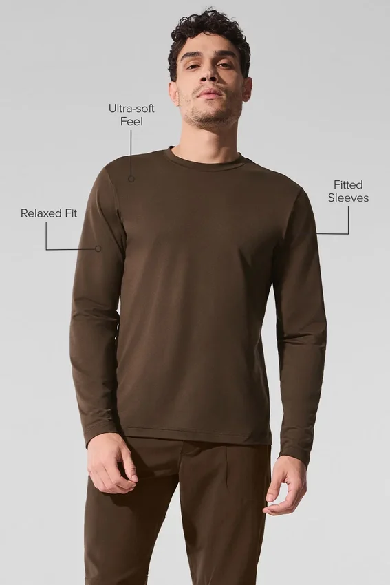 Conquer Reform T-shirt met ronde hals en lange mouwen - Espresso