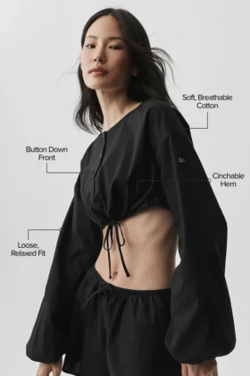 Cotton Cropped Real Deal met lange mouwen – Zwart