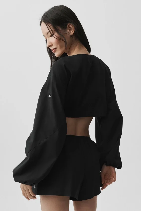 Cotton Cropped Real Deal met lange mouwen - Zwart